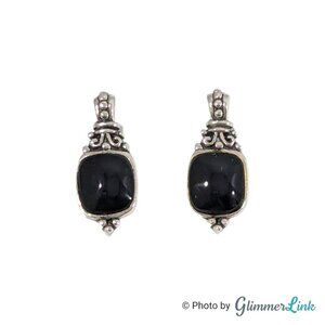 Vintage Marsala 925 Sterling Silver Onyx Dainty Drop Pierced Earrings